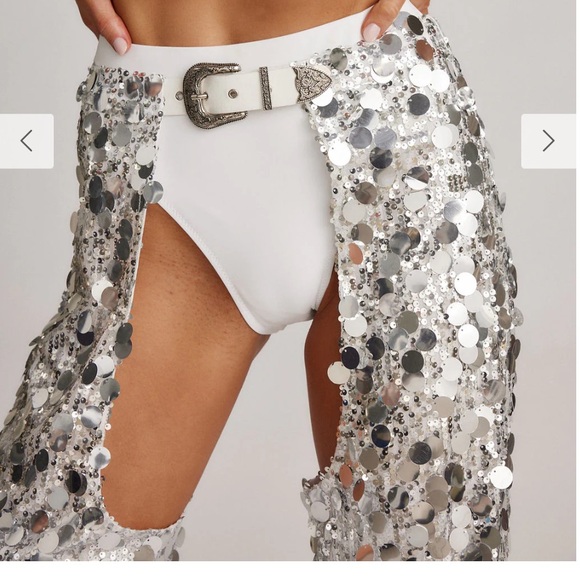 12th Tribe Metallic Sequin Flare Pants - Picture 3 of 7